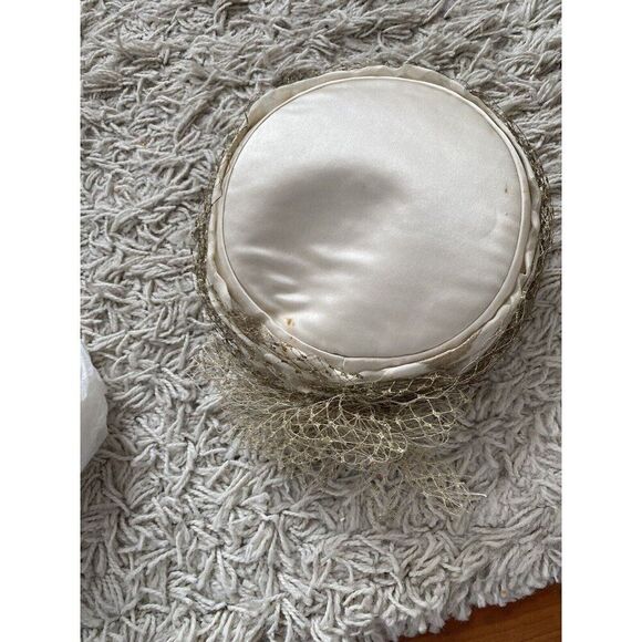 Vintage Suzanne Custom Millinery Hat Satin Gold Cream Silk Mesh 1950s main image 4